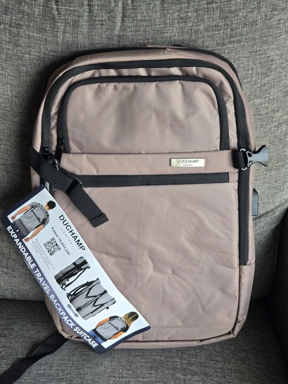 Duchamp Expandable Travel Backpack/ Suitcase with laptop pocket and USB.